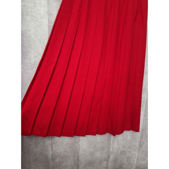 Vintage 80's Red Pleated Wool Midi Skirt Sz 10 Made in USA Red Classic Heritage - Picture 6 of 9